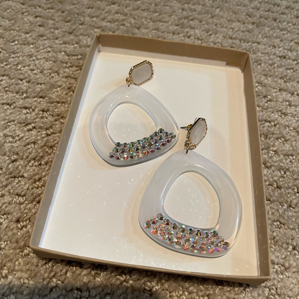 White and multicolored sequin earrings. Perfect for TSwift Eras concert! 🤍💜